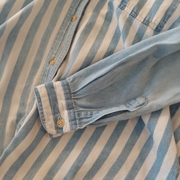 Vintage Button Up Shirt Long Sleeve Casual 90s Contrasting Sleeve - Picture 9 of 9